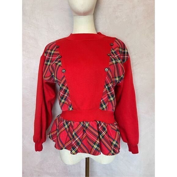 No Brand Tops - Vintage 1980s Plaid Sweatshirt